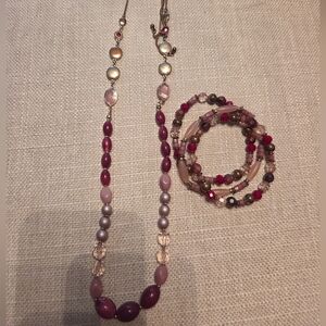 Pink Beaded Necklace and Bracelet Set